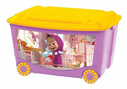 Ящик для игрушек на колесах с аппликацией "Маша и Медведь", сиреневый 